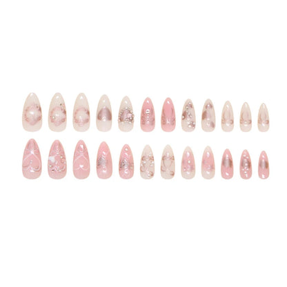 24Pcs/set Sweet Bow False Nails Press On Nails Fake Nails Kit Artificial Art Nails Finger DIY Manicure For Women And Girls