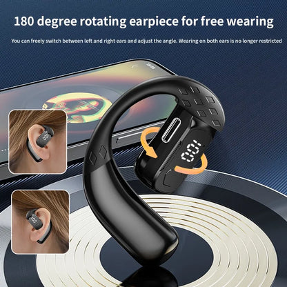 Wireless Headset 180° Rotation Adjustable Left Right Open Bluetooth 5.4 Ear Universal Earphone Mic Sport Business Music Ear-Hook