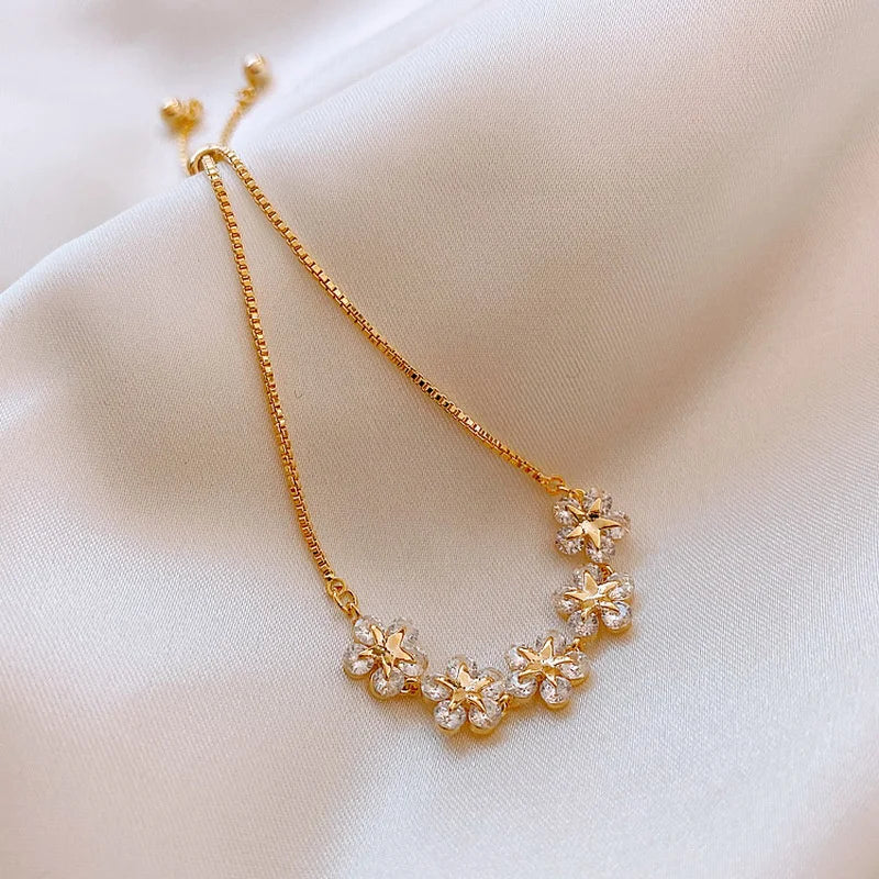 New Fashion Zircon Flower Adjustable Bracelet for Women Elegant Love Heart Butterfly Round Shiny Wedding Bracelet Jewelry Gift