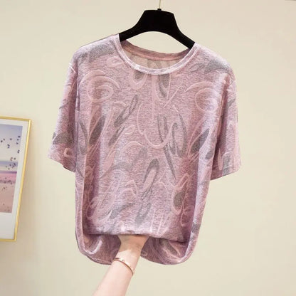 Vintage Aesthetic T-Shirts Short Sleeve Jacquard Pattern Design  Shirts for Women Elegant