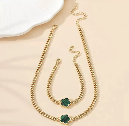 Five-petal Flower Bracelet Necklace Set for Women Lucky Five-leaf Clover Earring Necklace Girl Party Accessories Gifts