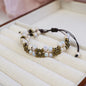 Cute Trendy Four-leaf Flower Double Layer Beaded Ceramic Bracelet for Women Charm  Adjustable Handmade Rope Weaving Jewelry Gift