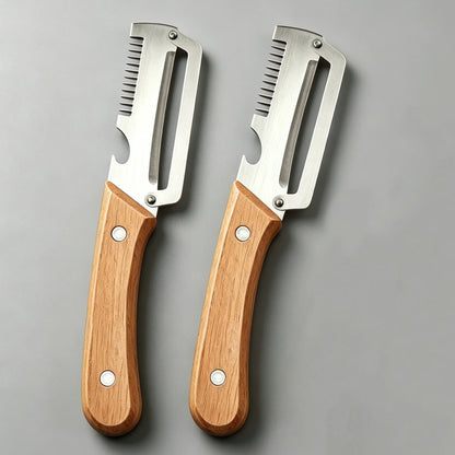 Stainless steel peeler with wooden handle for peeling and slicing fruits and vegetables | Durable and smooth operation