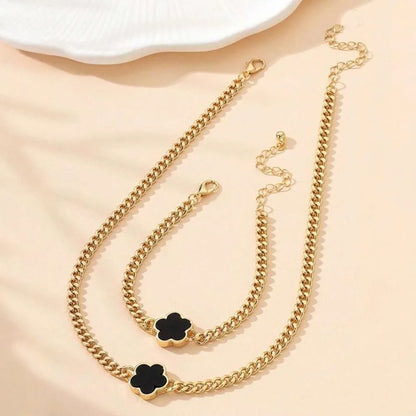 Five-petal Flower Bracelet Necklace Set for Women Lucky Five-leaf Clover Earring Necklace Girl Party Accessories Gifts