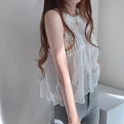 Tanks Women Chic Hollow Out Loose Fit Solid All-match Streetwear Korean Fashion Sweet Hot Girls Tops Summer Sexy Female Clothes