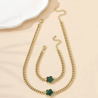 Five-petal Flower Bracelet Necklace Set for Women Lucky Five-leaf Clover Earring Necklace Girl Party Accessories Gifts