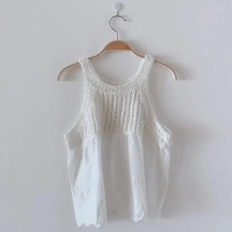 Tanks Women Chic Hollow Out Loose Fit Solid All-match Streetwear Korean Fashion Sweet Hot Girls Tops Summer Sexy Female Clothes