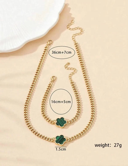 Five-petal Flower Bracelet Necklace Set for Women Lucky Five-leaf Clover Earring Necklace Girl Party Accessories Gifts
