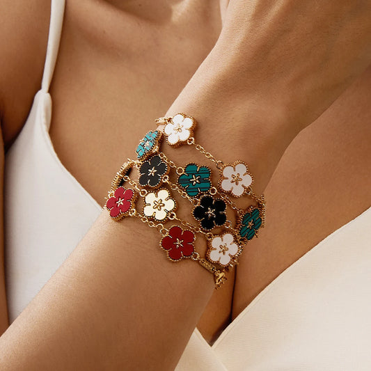 Luxury Double-sided Plum Blossoms Bracelets for Women Five Leaf Flower Adjustable Bracelets Aesthetic Party Lucky Jewelry Gift