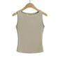 Women Double Layer Boat Neck Soft Slinky Tank Top